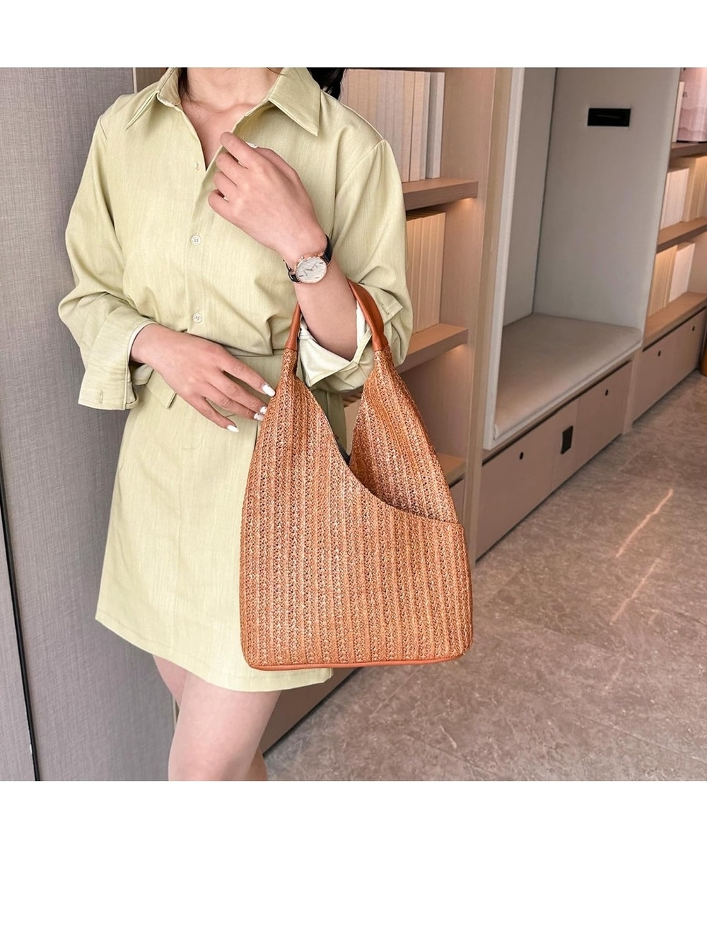 Woven Hobo Tote Bag in Brown - Picture 4 of 7